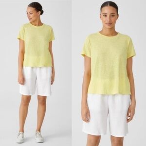 NWT Eileen Fisher Organic Linen Jersey Crew Neck Tee Easy Fit, Basic Length Sz L